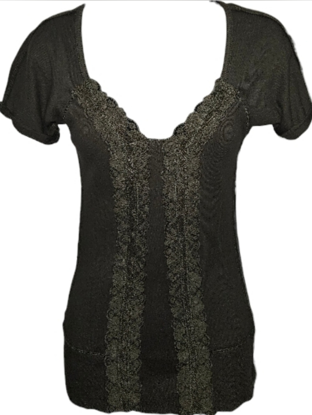 NWT Silver Jeans Co. Lace V-Neck Rolled Short Sleeve Top